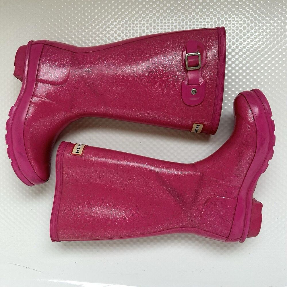 Hunter Rain Boots Girls 3G/2B Pink Shimmer Cute Glitter Barbie Preppy Twee Chore